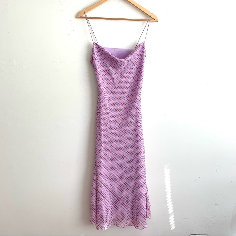 Finders Keepers Nostalgia Dress Lilac Check Cowl Neck Slip Dress - Picture 8 of 16